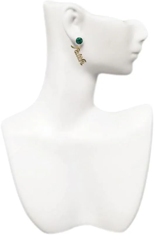 Delight Jewelry Goldtone Crystal Script ''Faith'' - Large Crystal Clip on Earrings