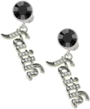 Delight Jewelry Silvertone Crystal Script ''Faith'' - Large Crystal Clip on Earrings