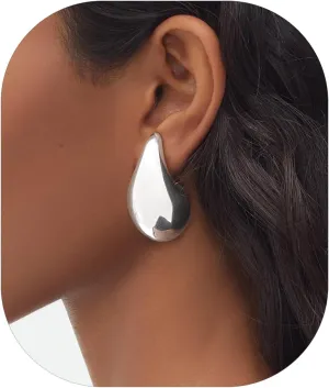 Designer Drop Earrings Dupes 18K Gold | 925 Sterling Silver Ultra Lightweight Extra Large Hoops for Women Girls