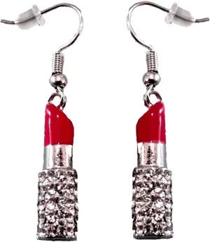 DianaL Boutique Designer Look Crystal Red Lipstick 3D Earrings Gift Boxed Fashion Jewelry