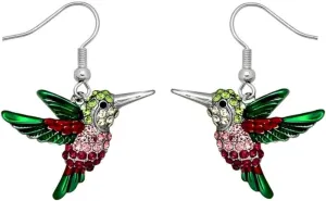 DianaL Boutique Silvertone Enameled Hummingbird Earrings Bird Gift Boxed