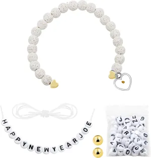 DIY White Lava Rock Bracelet Customized Name Letter Bracelets for Women Girls Mother Birthday Mothers Day Bracelet Y1504-BaiHuoShan 0