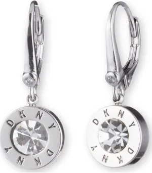 DKNY Drop Earrings with Crystal - Women's Jewelry - Leverback Earrings - Great Gift for Women - Made with Mixed Metal - Silver