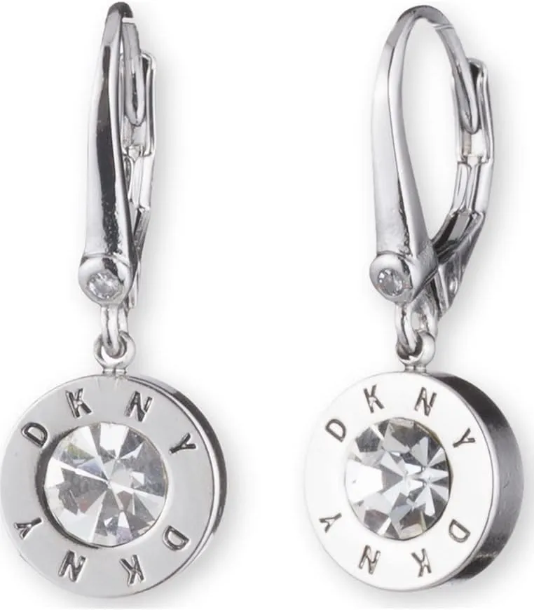 DKNY Drop Earrings with Crystal - Women's Jewelry - Leverback Earrings - Great Gift for Women - Made with Mixed Metal - Silver