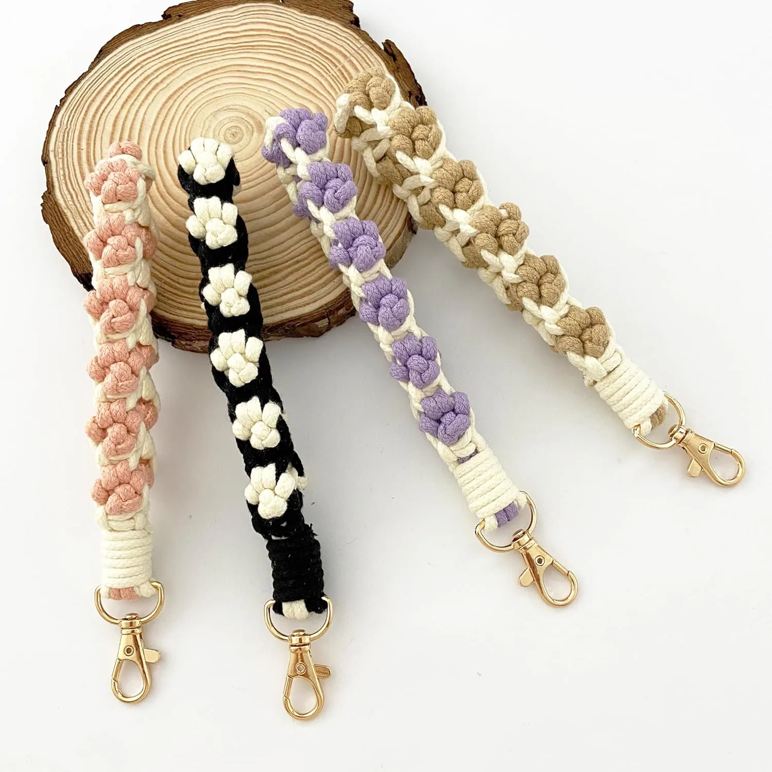 Dog Paw Keychain Handmade Wristlet for Women with Key Ring Cute Macrame Bracelet Country style Lanyards for Car Keys
