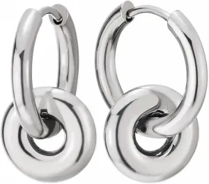 Double Hoop Earrings Steel, Men Women Circle Huggie Earrings Hinged, Modern Minimalist Dangle Design