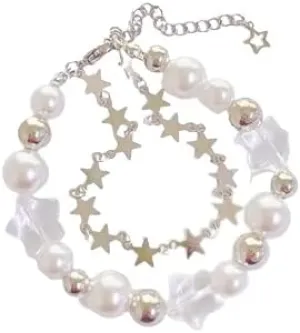 Double-Layer Y2k Bracelets for Women Vintage Beaded Pearl Stars Dainty Bracelet Y2k Aesthetic Punk Grunge Accessories Jewelry