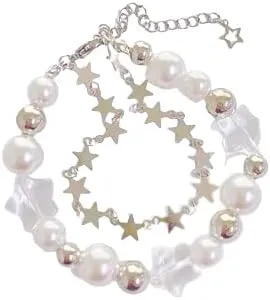 Double-Layer Y2k Bracelets for Women Vintage Beaded Pearl Stars Dainty Bracelet Y2k Aesthetic Punk Grunge Accessories Jewelry