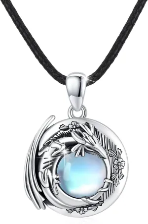 Dragon Necklace for Women 925 Sterling Silver Dragon Pendant Necklace Moonlight Stone Dragon Necklace Retro Dragon Jewelry Gift for Women