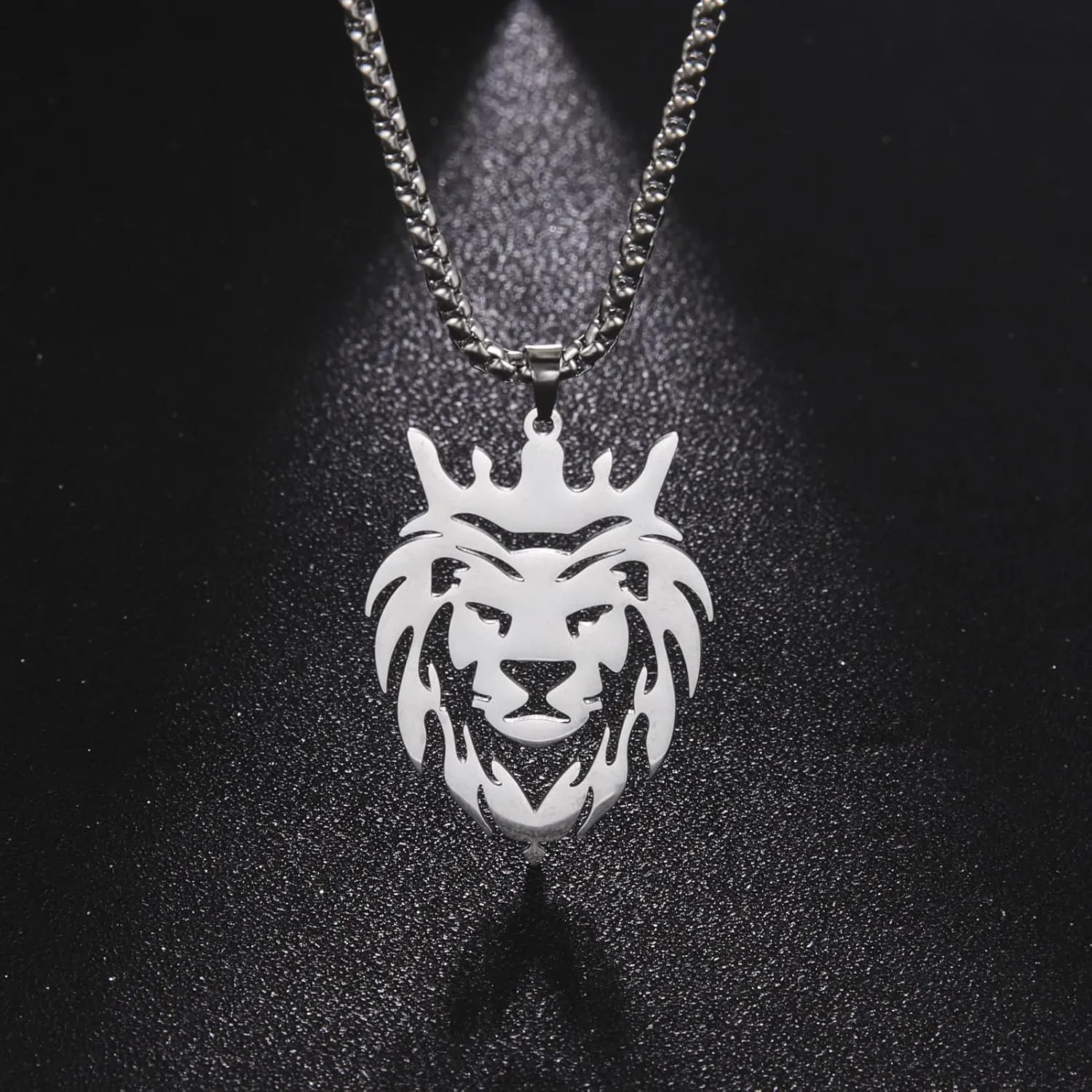 Dreamtimes Lion With King Crown Necklaces for Men Punk Animal Stainless Steel Pendant Necklace Men's Chain Fashion Jewelry Gothic Punk Rock Mens Pendant Necklace