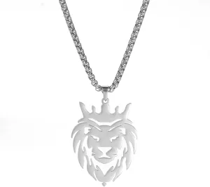 Dreamtimes Lion With King Crown Necklaces for Men Punk Animal Stainless Steel Pendant Necklace Men's Chain Fashion Jewelry Gothic Punk Rock Mens Pendant Necklace