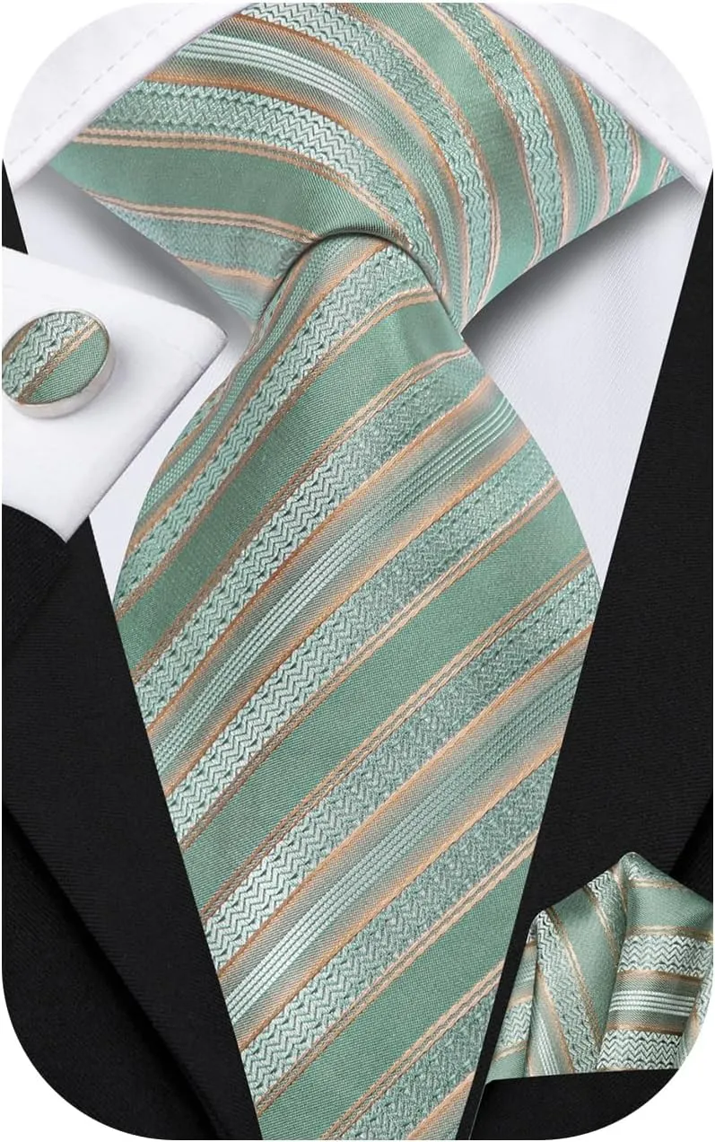 Dubulle Mens Tie Set Solid Paisley Silk Striped Necktie for Men with Cufflinks Tie and Pocket Square