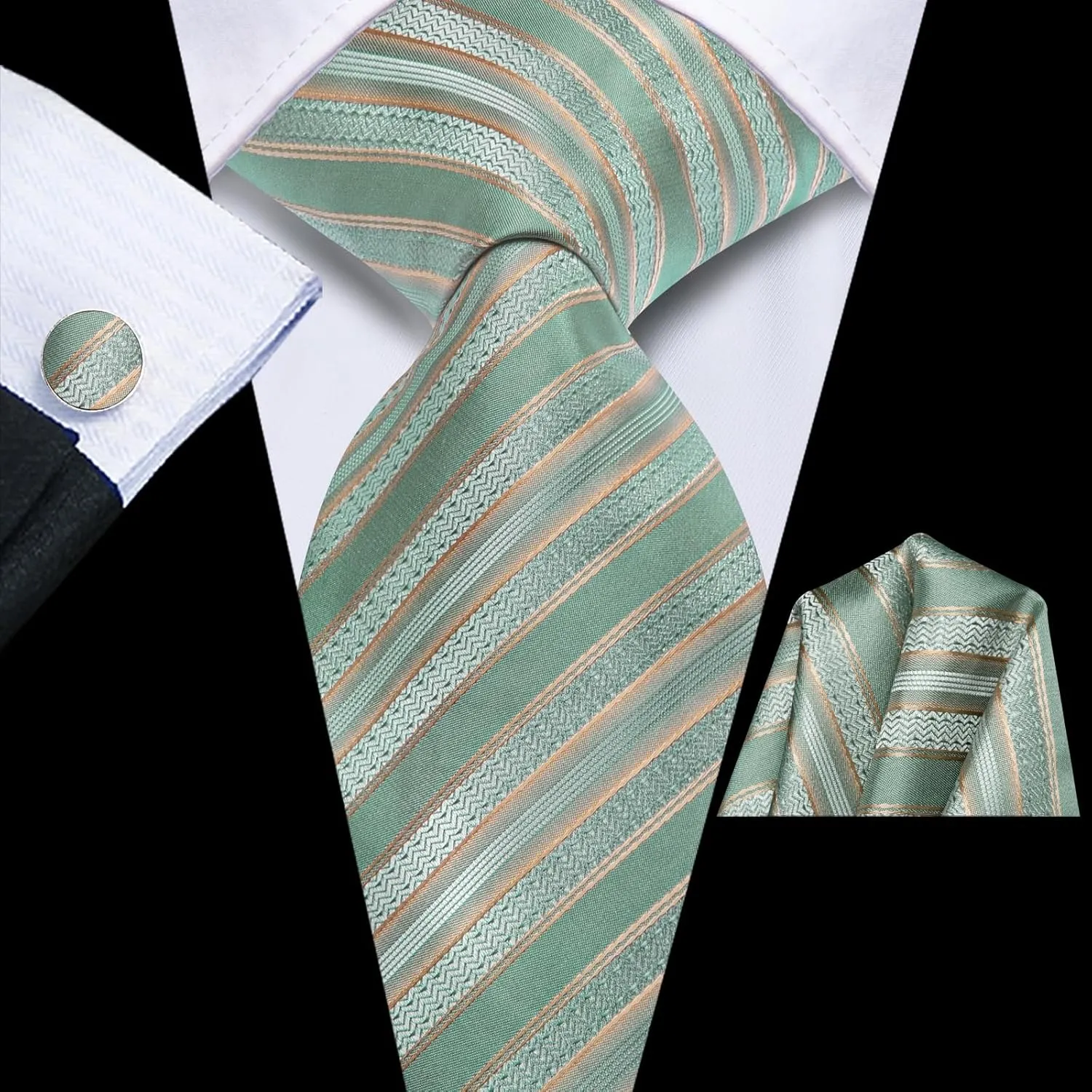 Dubulle Mens Tie Set Solid Paisley Silk Striped Necktie for Men with Cufflinks Tie and Pocket Square
