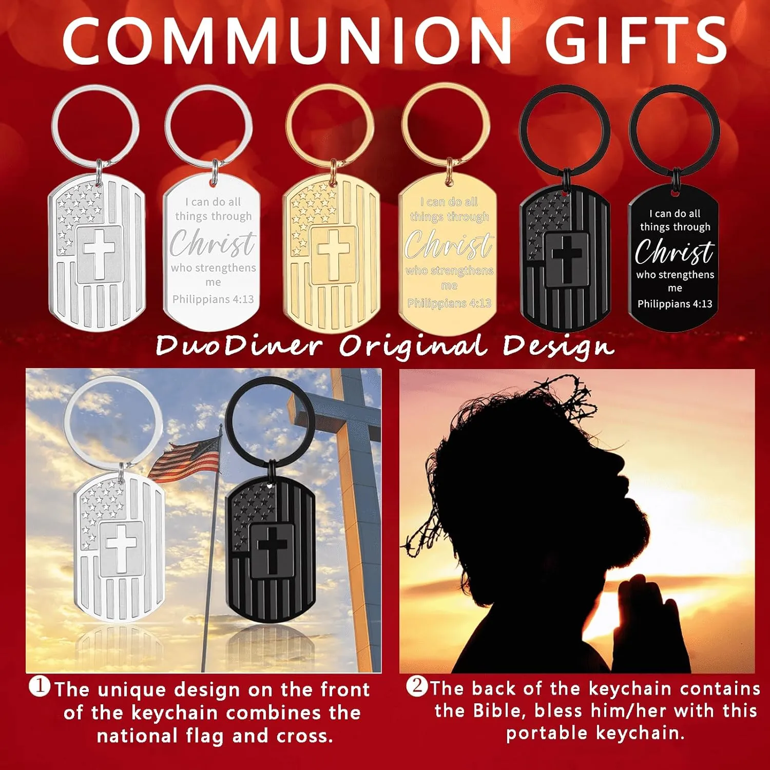 DuoDiner Graduation Gifts-Keychain for Men First Communion Baptism Confirmation Religious Mens Gifts
