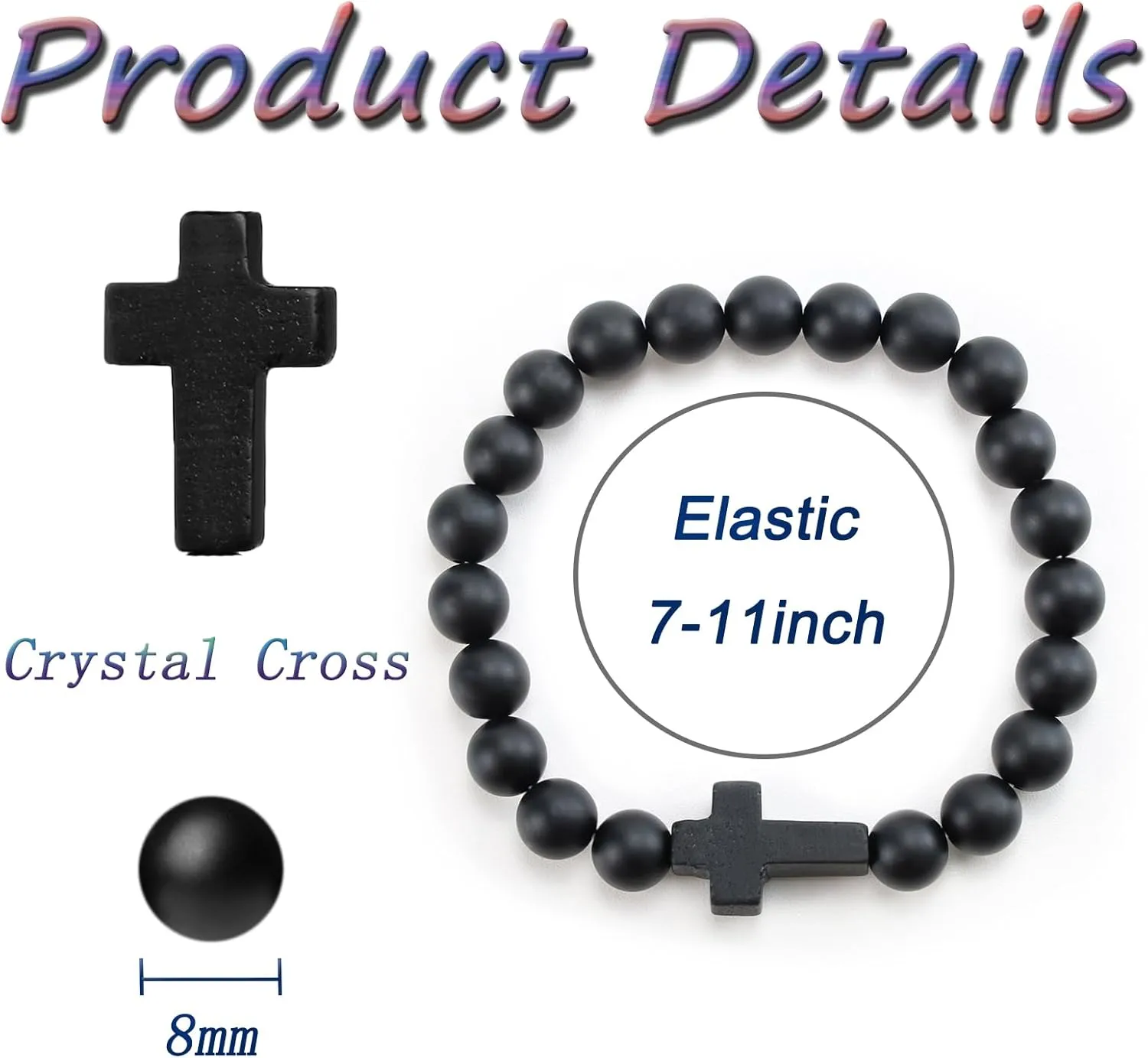 DUQGUHO Cross Bracelet for Women Healing Crystal Bracelet Natural Gemstone Crystal Bracelet Religious Christian Bracelet 8mm Stretch Beaded Bracelet Christian Gifts for Women Men