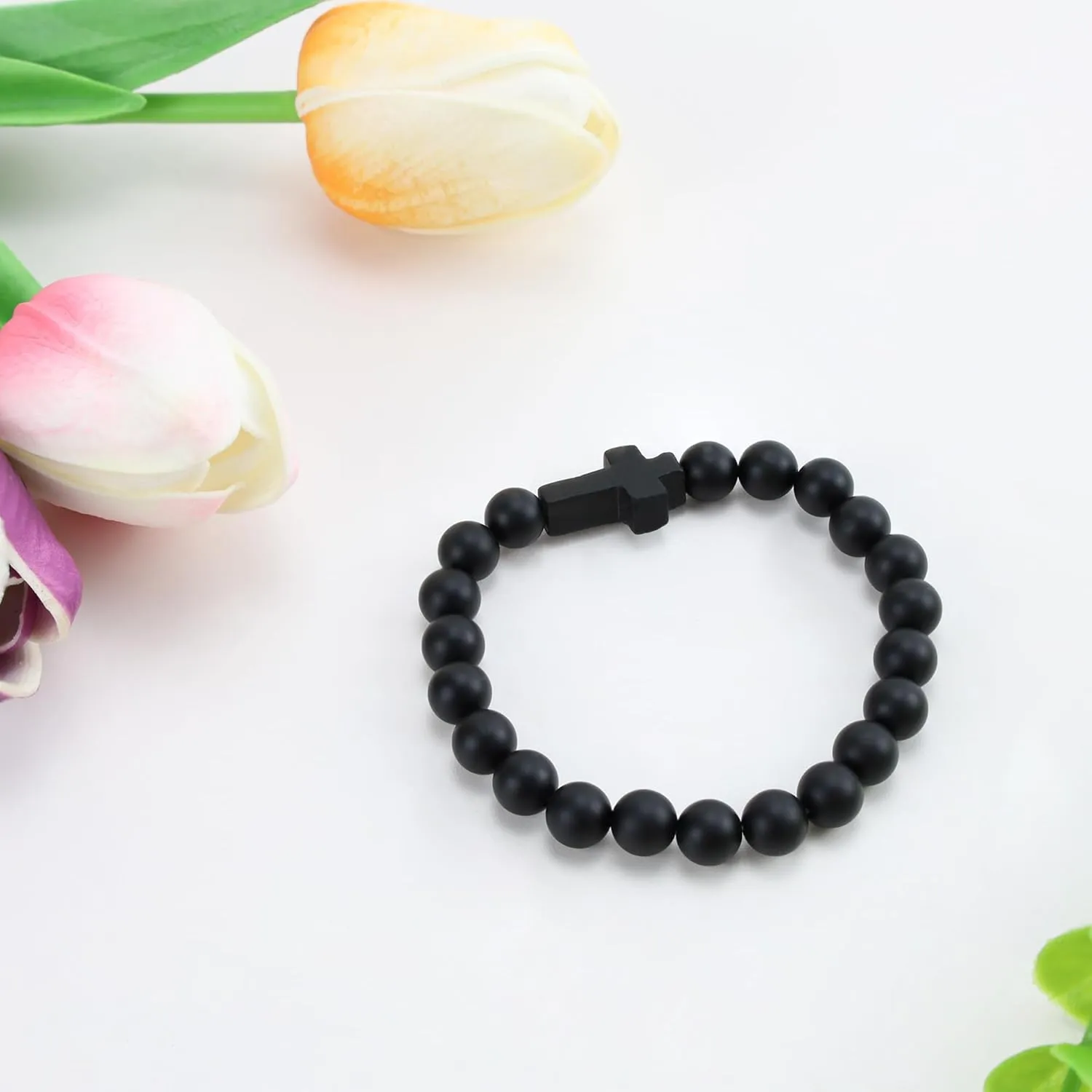 DUQGUHO Cross Bracelet for Women Healing Crystal Bracelet Natural Gemstone Crystal Bracelet Religious Christian Bracelet 8mm Stretch Beaded Bracelet Christian Gifts for Women Men