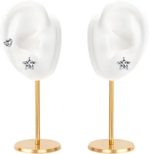 Ear Shaped Earring Display Stand, Piercing Stud Holder, Copper Round Base Silicone Body Mannequin Model Organizer, Navel Jewelry Rack for Girl Women Shows Birthday Wedding Decor (Left&Right, White)
