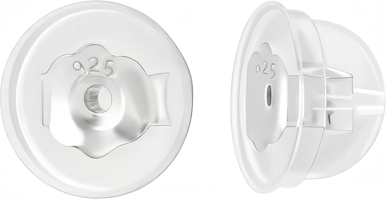 Earring Back Coated with Soft Clear Silicone 925 Sterling Silver, Hypoallergenic (5 Pairs/Pack)