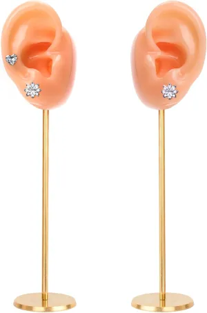 Earring Display Stand, Ear Shaped Base Silicone Body Mannequin Model Organizer, Copper Piercing Stud Holder, Navel Shows Rack for Jewelry Girl Women Birthday Wedding Decor (Left&Right, Flesh)