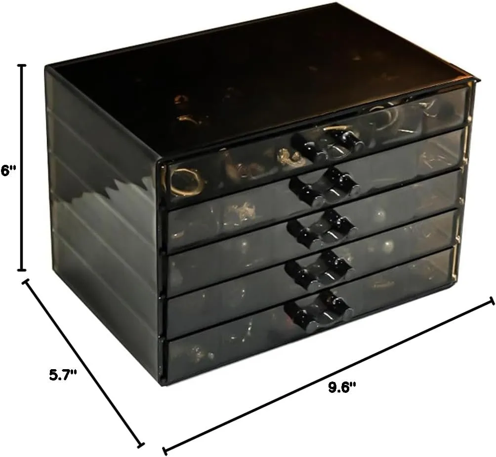 Earring Storage Box Organizer, Acrylic Jewelry Storage Box Holder 5 Drawers Transparent Jewelry Display Stand with 120 Small Compartments Gift Boxes for Women Girls (Clear Black)