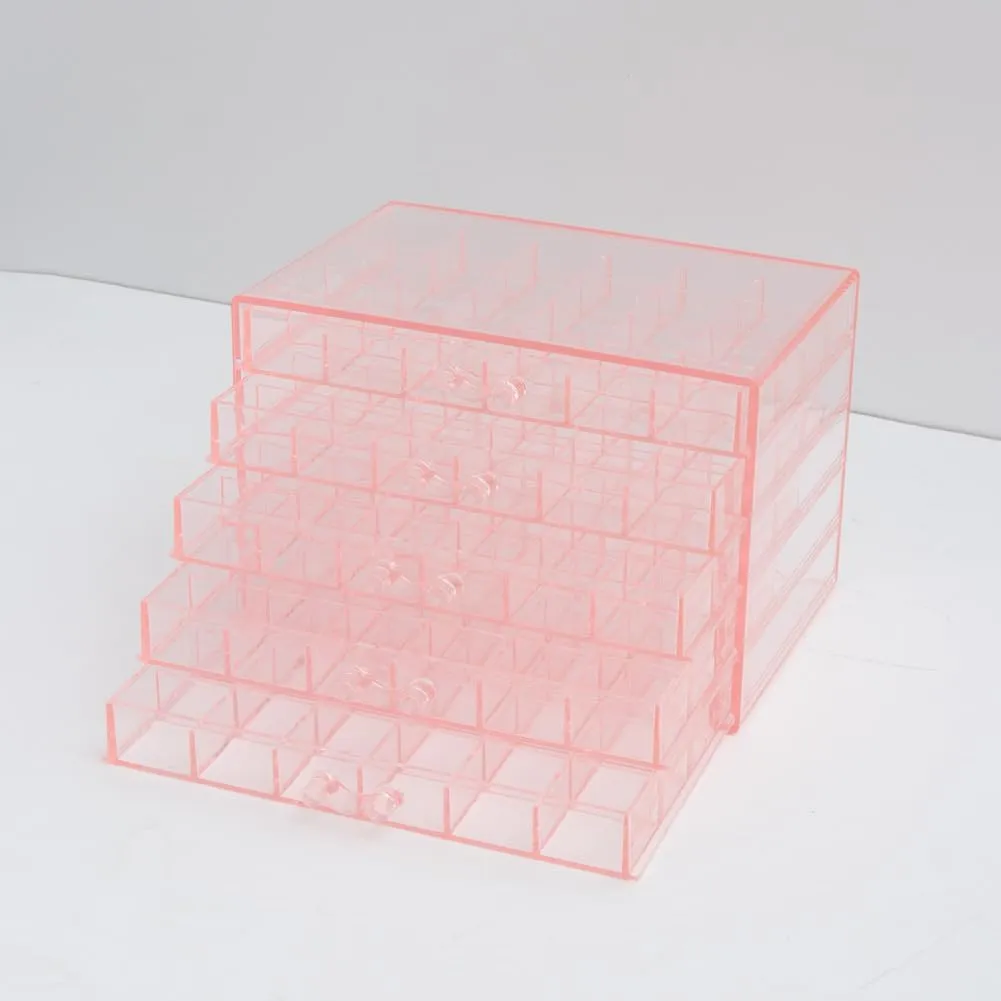 Earring Storage Box Organizer, Acrylic Jewelry Storage Box Holder 5 Drawers Transparent Jewelry Display Stand with 120 Small Compartments Gift Boxes for Women Girls (Clear Pink)