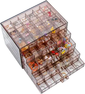 Earring Storage Box Organizer, Acrylic Jewelry Storage Box Holder 5 Drawers Transparent Jewelry Display Stand with 120 Small Compartments Gift Boxes for Women Girls (Clear Purple Brown)