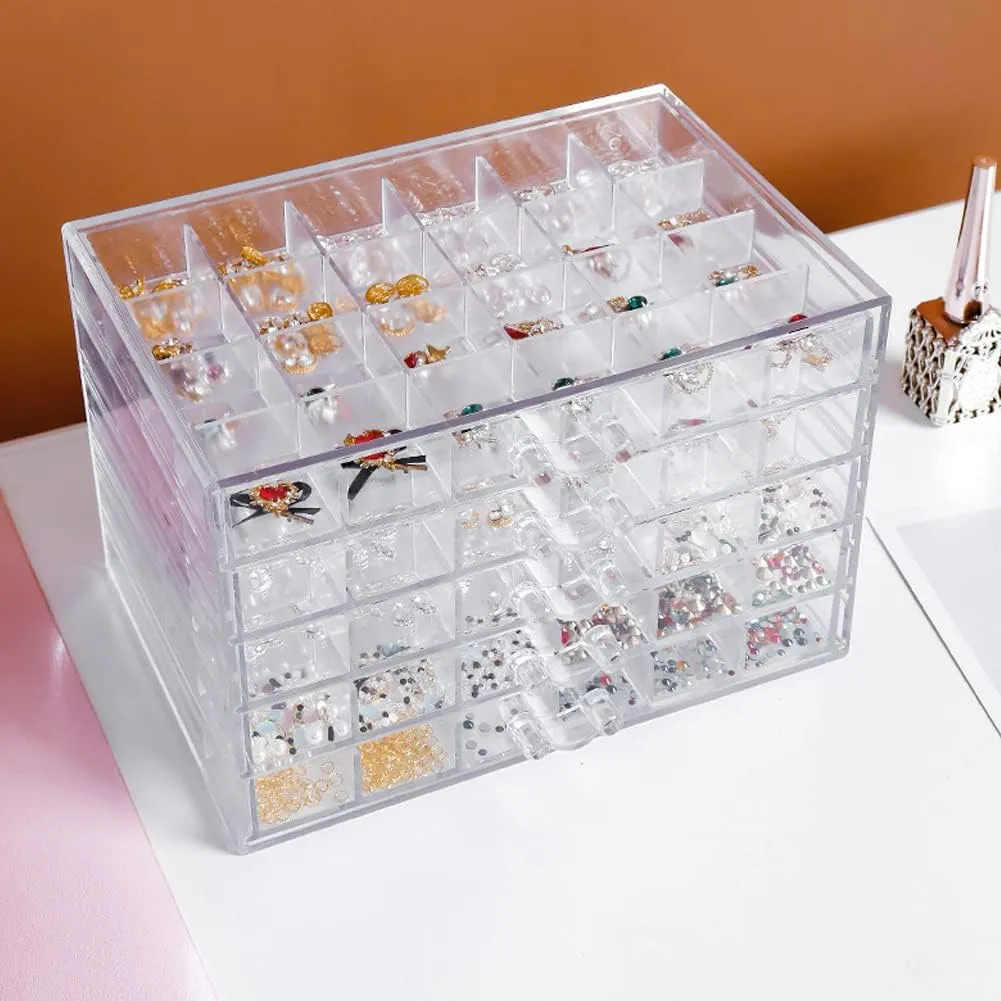Earring Storage Box Organizer, Acrylic Jewelry Storage Box Holder 5 Drawers Transparent Jewelry Display Stand with 120 Small Compartments Gift Boxes for Women Girls (Clear)