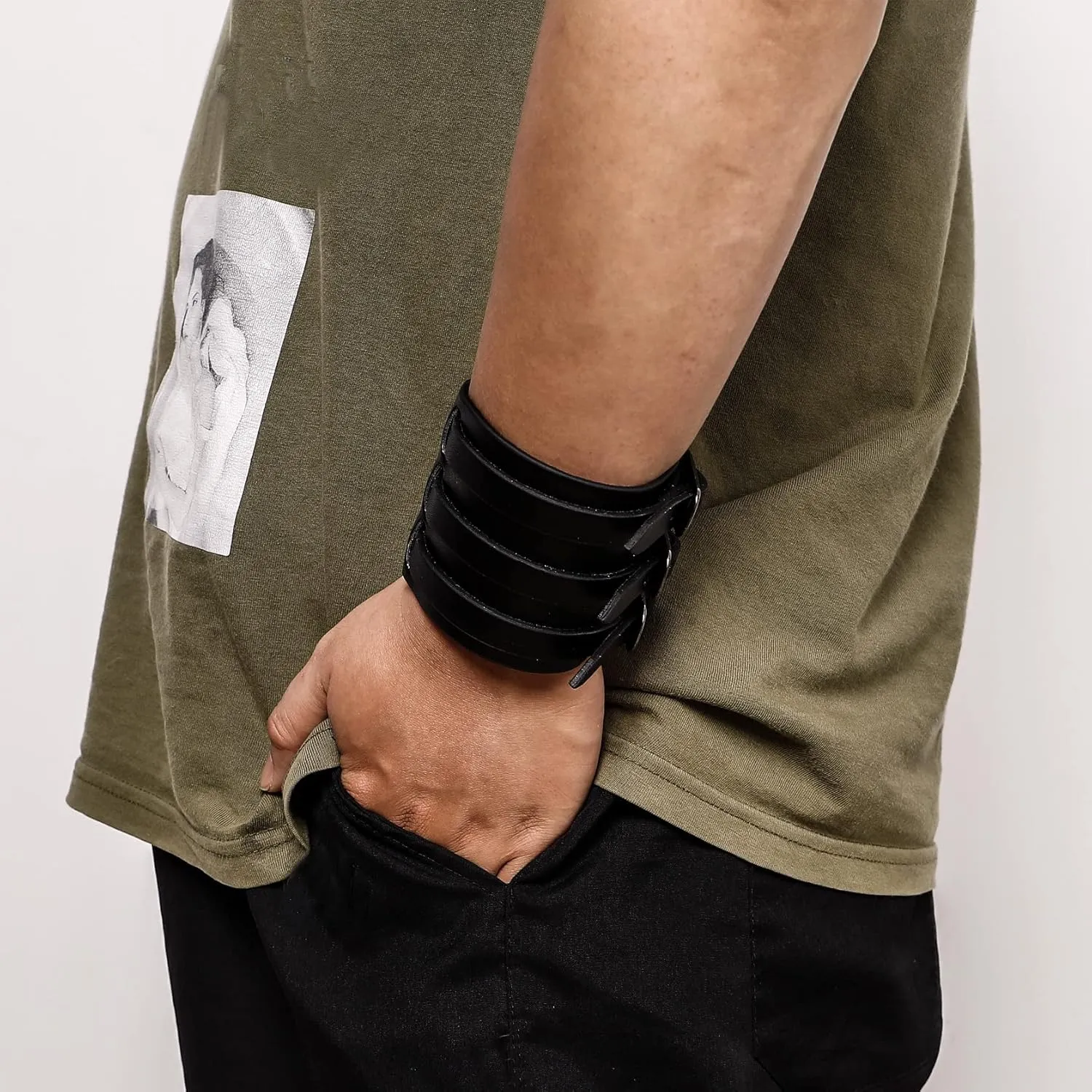 Eigso Punk Leather Cuff Bracelets for Men Women Retro Gothic Vintage Rock Wristband Pair for Man Woman