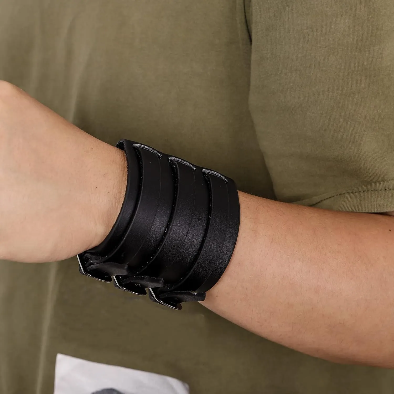 Eigso Punk Leather Cuff Bracelets for Men Women Retro Gothic Vintage Rock Wristband Pair for Man Woman
