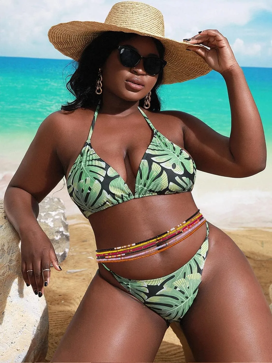 ELABEST 50inch Plus Size African Waist Beads Belly Chain Non-Stretching Tie-on Bead Jewelry Accessories for Women and Girls