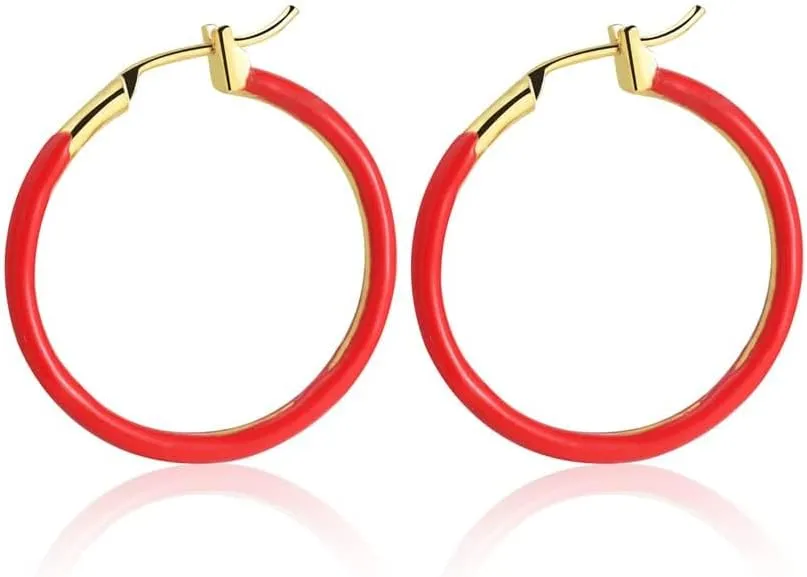 Enamel Hoop Earrings 2cm Round Dangle Drop Earrings Multicolor Circle Cartilage Huggie Tube for Women Hypoallergenic Statement Jewelry