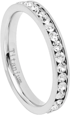 Engraving Ring for Men and Ring for Women Titanium Band Rings 3mm White Titanium IP Plated Eternity Ring with White CZs Wedding Band Ring Ideal Rings for couples/Ring For Engagement/Rin