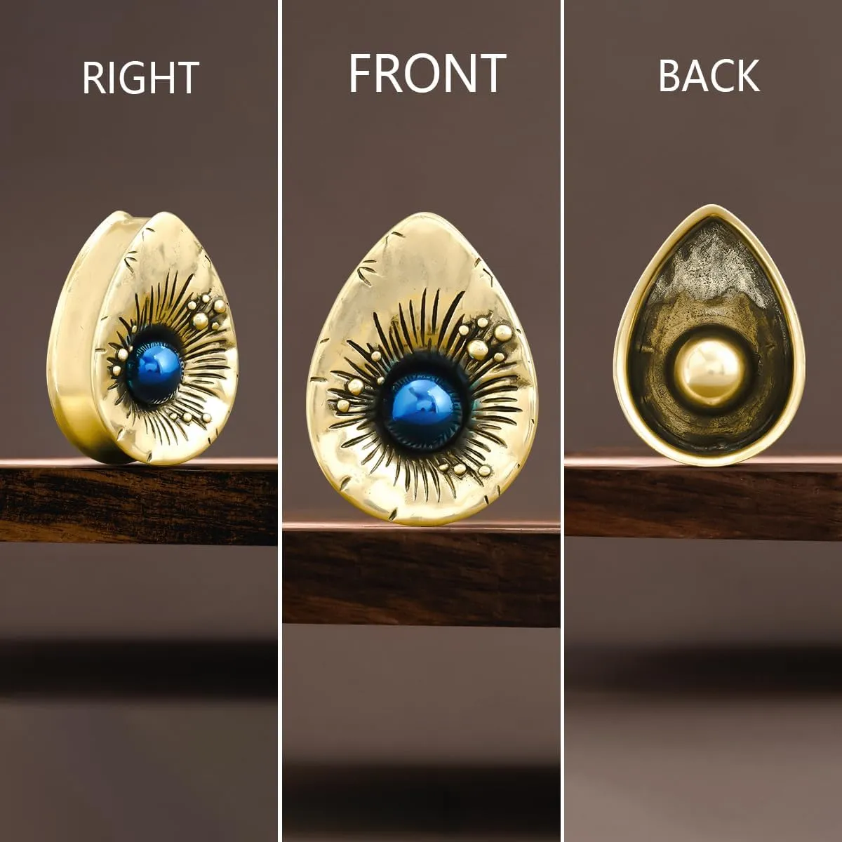 ERKUOO 2g 0g 00g-1" Sterling Silver & Brass Sunburst Ear Expander Teardrop Double Flared Tunnels Ear Plug Gauges Unique Geometric Design Ear Gauge Women Piercing Jewelry