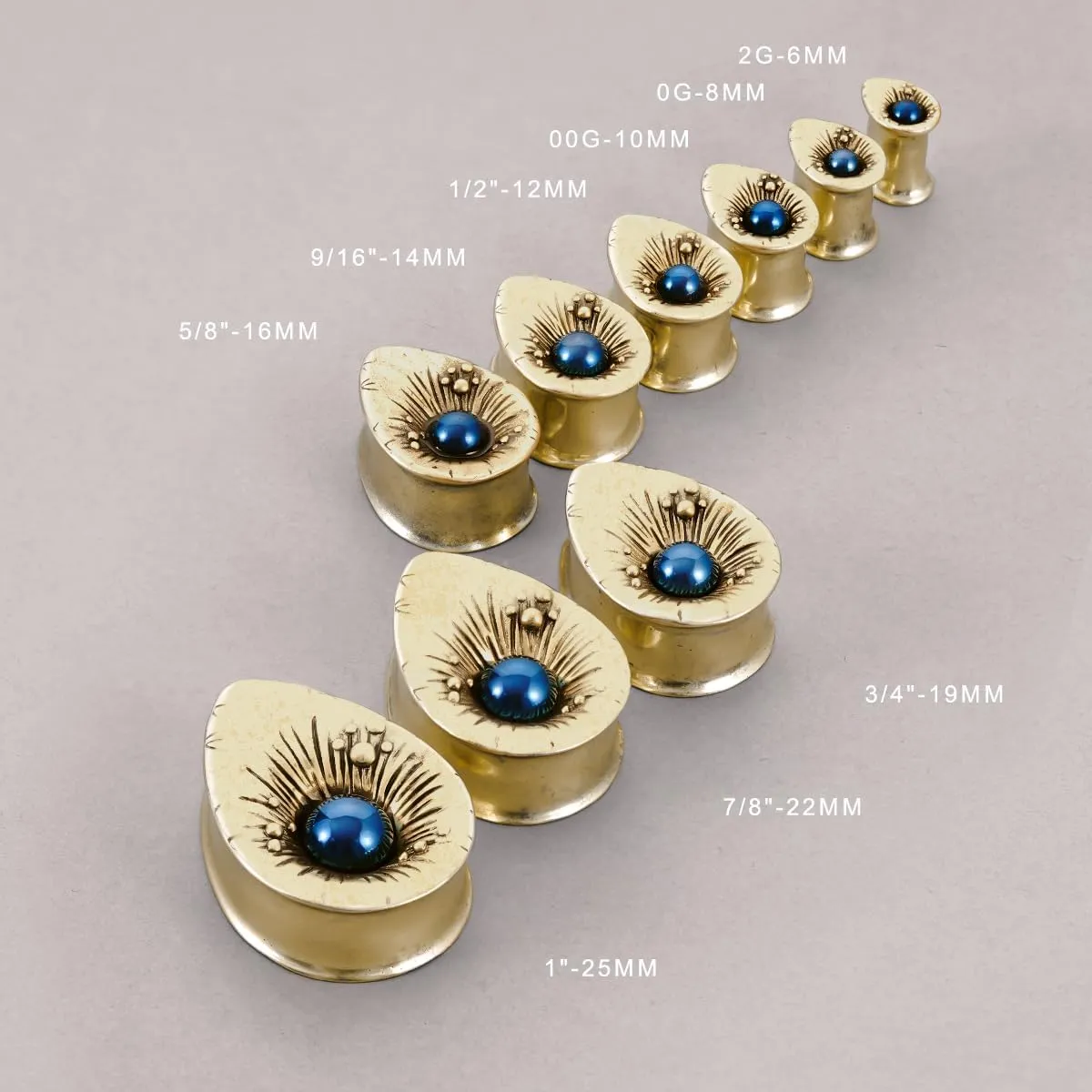 ERKUOO 2g 0g 00g-1" Sterling Silver & Brass Sunburst Ear Expander Teardrop Double Flared Tunnels Ear Plug Gauges Unique Geometric Design Ear Gauge Women Piercing Jewelry