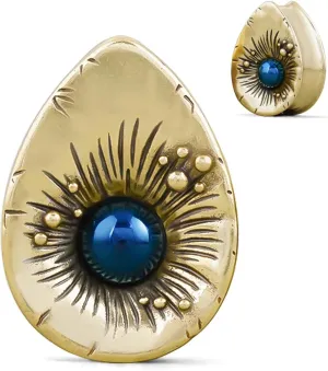 ERKUOO 2g 0g 00g-1" Sterling Silver & Brass Sunburst Ear Expander Teardrop Double Flared Tunnels Ear Plug Gauges Unique Geometric Design Ear Gauge Women Piercing Jewelry