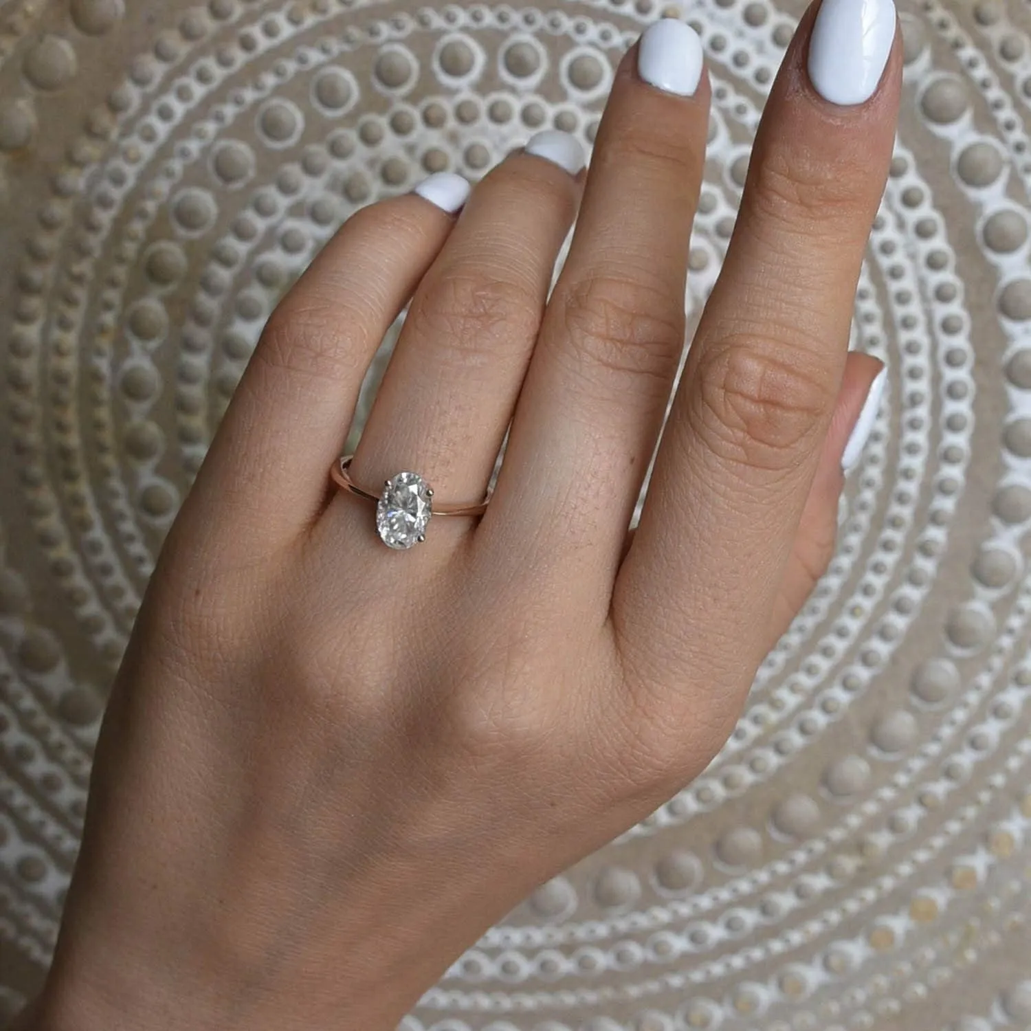 espere 1.5 Carat Moissanite Oval Cut Forever Classic Engagement Ring Solid Gold Plain Ring Band 14K Rose Gold Bridal Ring Stackable Brilliant Ring