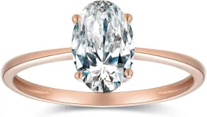 espere 1.5 Carat Moissanite Oval Cut Forever Classic Engagement Ring Solid Gold Plain Ring Band 14K Rose Gold Bridal Ring Stackable Brilliant Ring