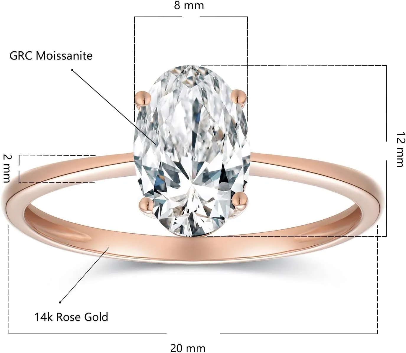 espere 1.5 Carat Moissanite Oval Cut Forever Classic Engagement Ring Solid Gold Plain Ring Band 14K Rose Gold Bridal Ring Stackable Brilliant Ring