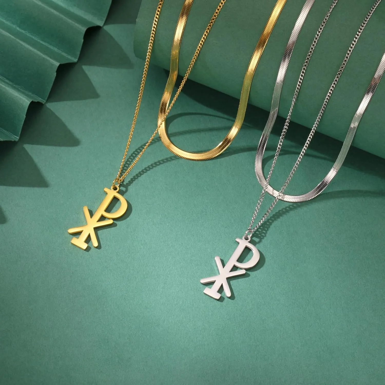 EUEAVAN Chi Rho Christogram Symbol Necklace Alpha Omega Symbol Necklace IXCI NIKA Jesus Christ Name Pendant Sacramental Christian Amulet Religious Jewelry Gift Women Men