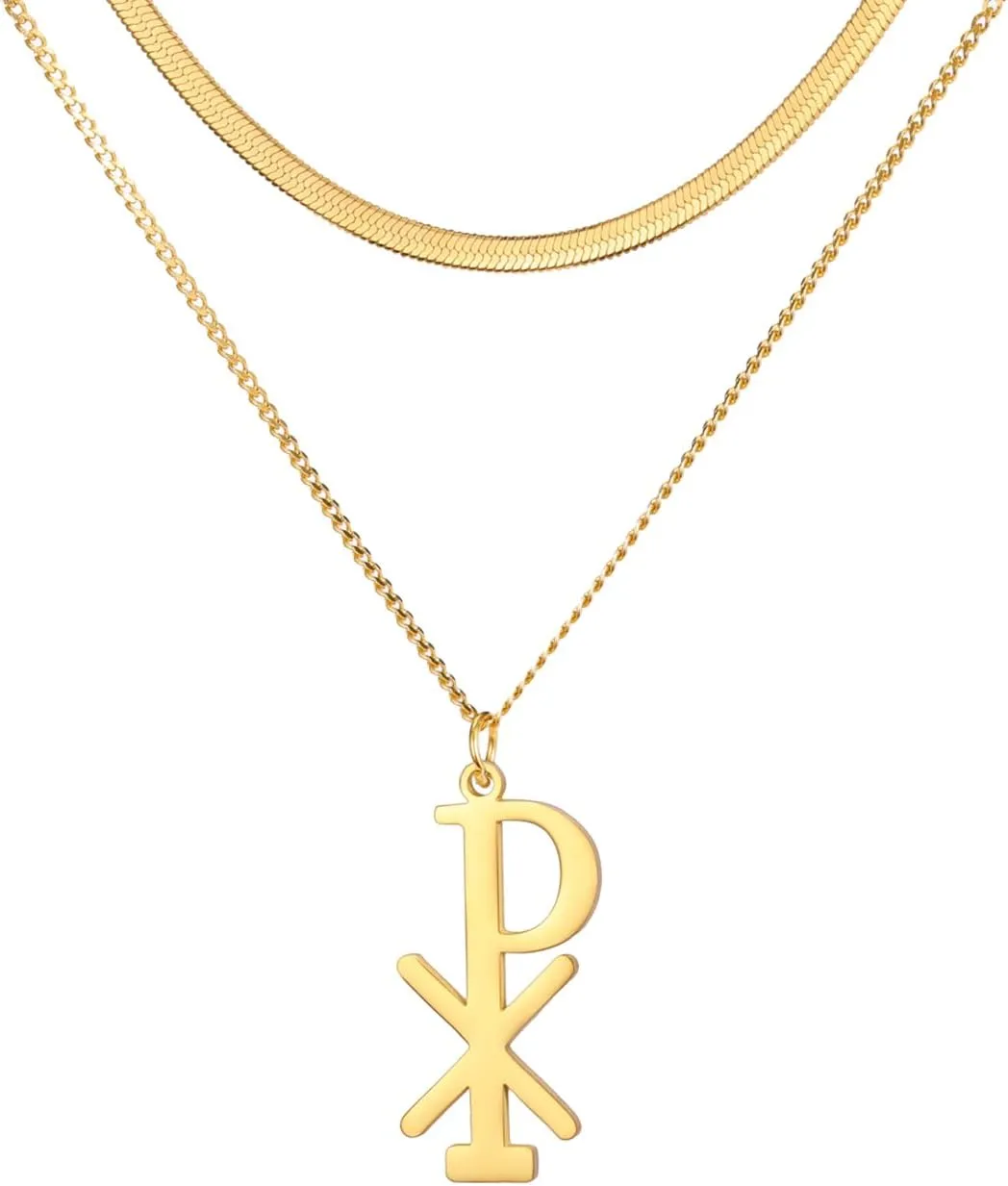 EUEAVAN Chi Rho Christogram Symbol Necklace Alpha Omega Symbol Necklace IXCI NIKA Jesus Christ Name Pendant Sacramental Christian Amulet Religious Jewelry Gift Women Men
