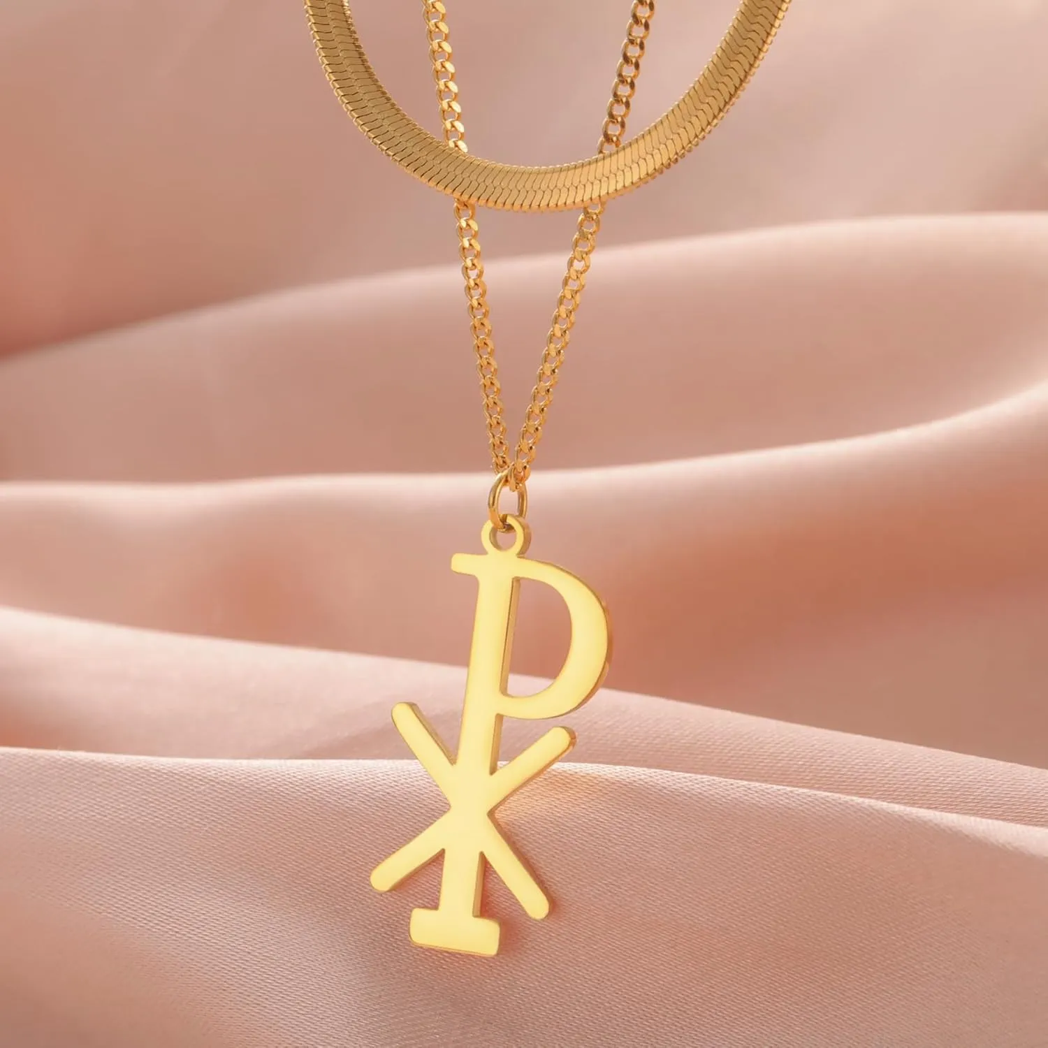 EUEAVAN Chi Rho Christogram Symbol Necklace Alpha Omega Symbol Necklace IXCI NIKA Jesus Christ Name Pendant Sacramental Christian Amulet Religious Jewelry Gift Women Men