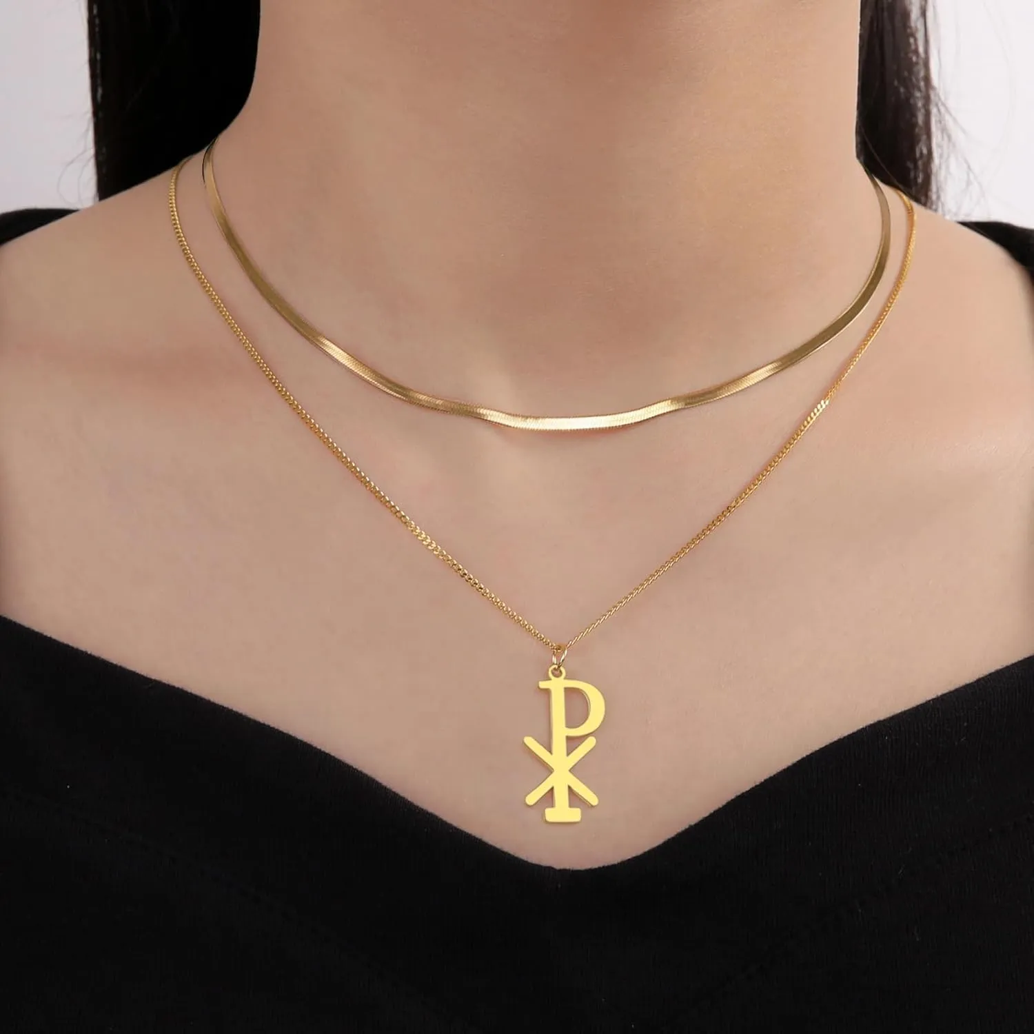 EUEAVAN Chi Rho Christogram Symbol Necklace Alpha Omega Symbol Necklace IXCI NIKA Jesus Christ Name Pendant Sacramental Christian Amulet Religious Jewelry Gift Women Men