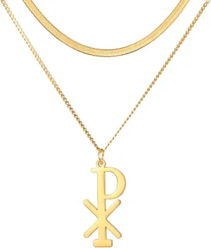 EUEAVAN Chi Rho Christogram Symbol Necklace Alpha Omega Symbol Necklace IXCI NIKA Jesus Christ Name Pendant Sacramental Christian Amulet Religious Jewelry Gift Women Men