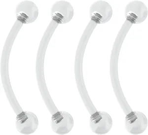 Evonix 4pc 16g Vertical Labret Retainer Curved Barbell Clear Lip Gauges Nipplerings Cartilage Acrylic 10mm