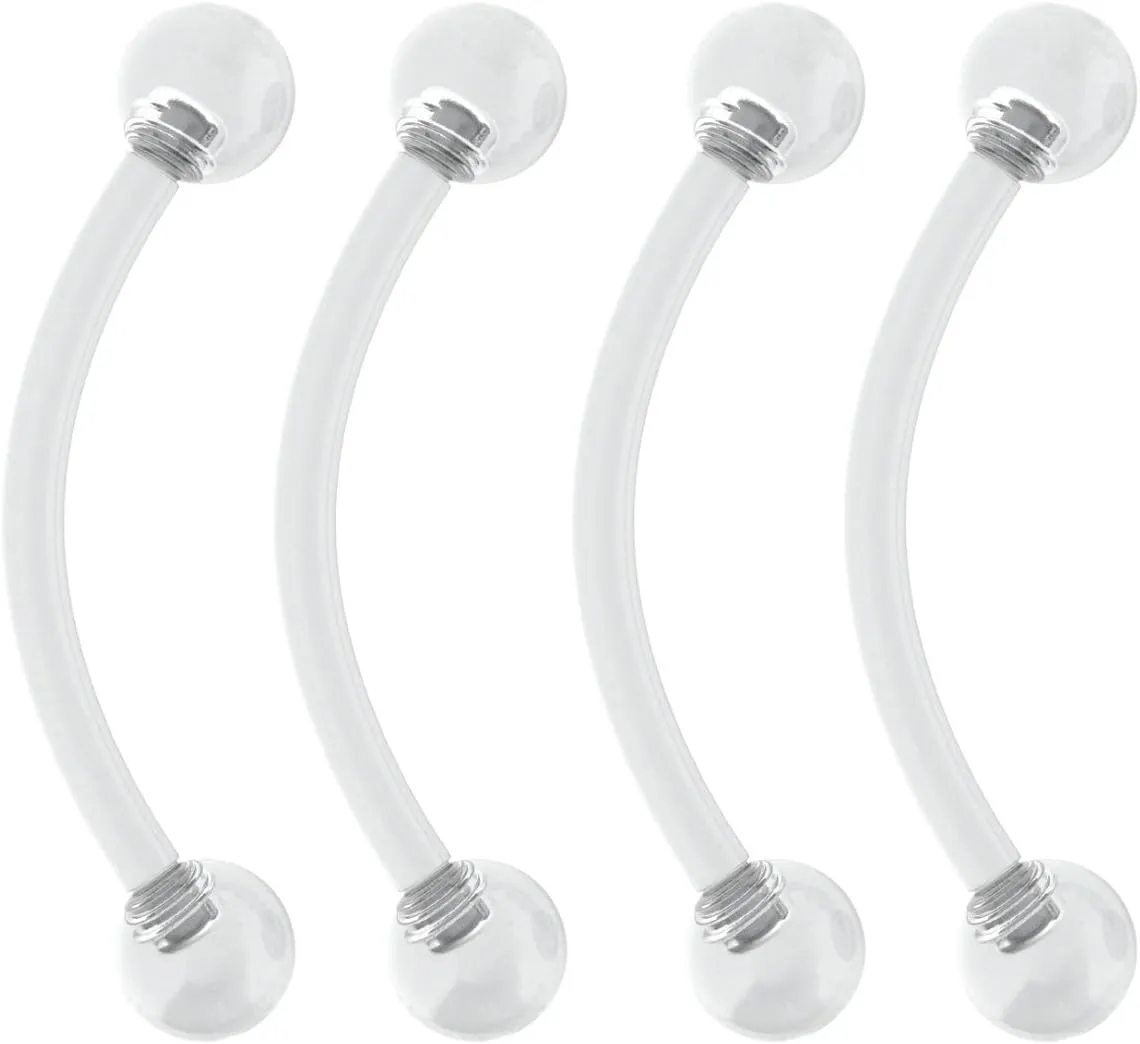 Evonix 4pc 16g Vertical Labret Retainer Curved Barbell Clear Lip Gauges Nipplerings Cartilage Acrylic 10mm
