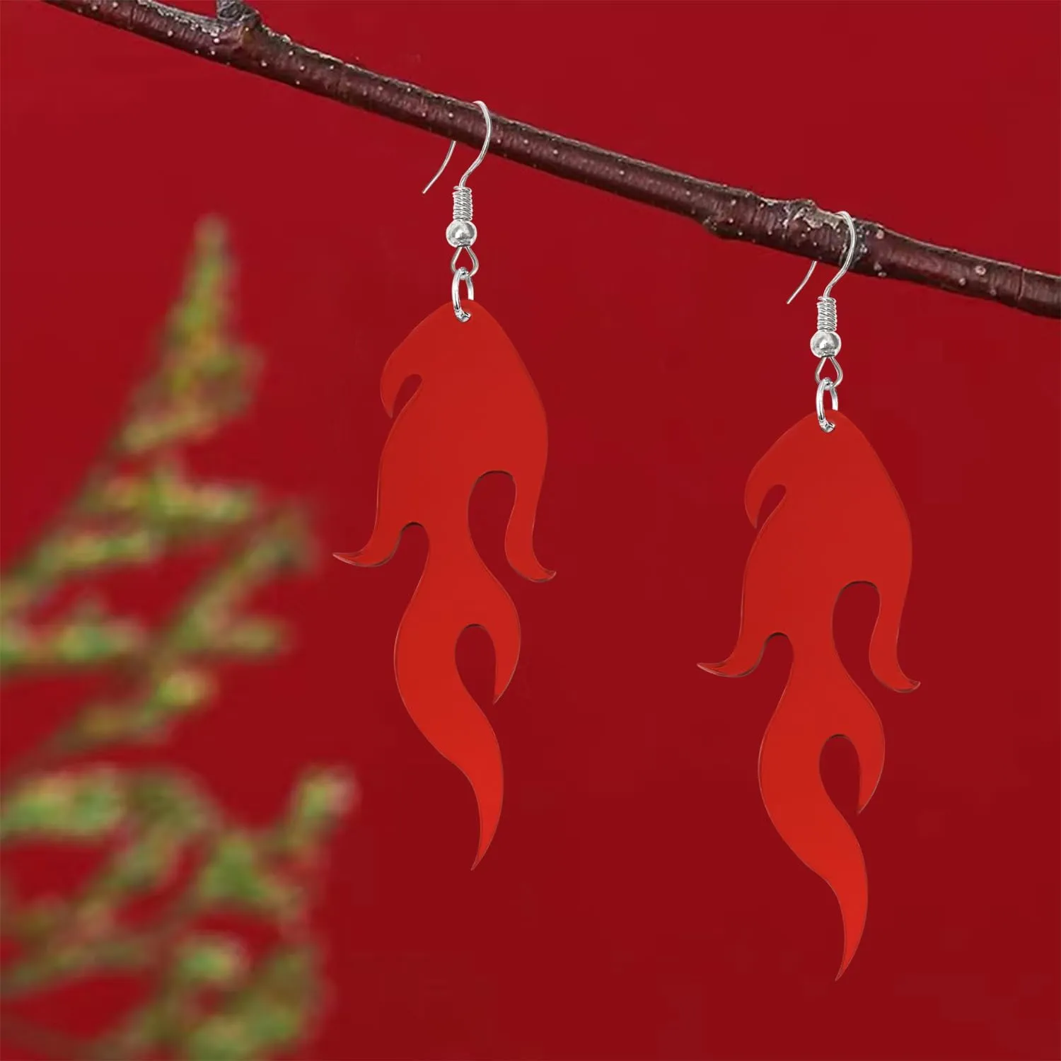Exaggerated Transparent Acrylic Flame Dangle Drop Earrings Funny Creative Multicolor Resin Fire Element Earrings Punk Rock Hip Hop Fire Element Geometric Earrings for Women Cosplay Halloween