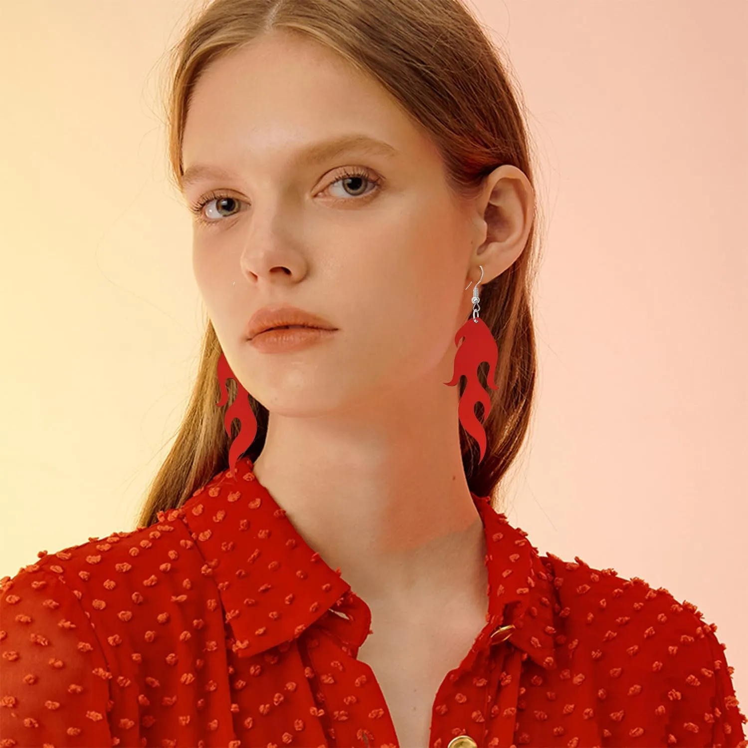 Exaggerated Transparent Acrylic Flame Dangle Drop Earrings Funny Creative Multicolor Resin Fire Element Earrings Punk Rock Hip Hop Fire Element Geometric Earrings for Women Cosplay Halloween