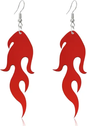 Exaggerated Transparent Acrylic Flame Dangle Drop Earrings Funny Creative Multicolor Resin Fire Element Earrings Punk Rock Hip Hop Fire Element Geometric Earrings for Women Cosplay Halloween
