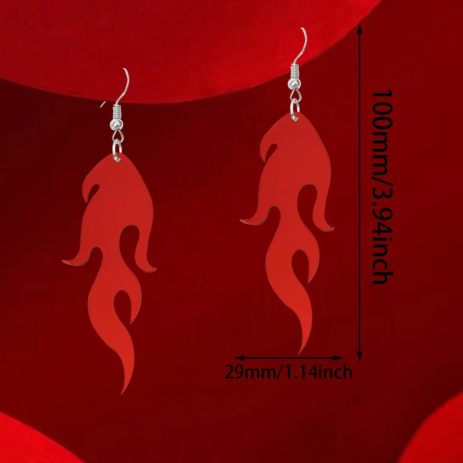 Exaggerated Transparent Acrylic Flame Dangle Drop Earrings Funny Creative Multicolor Resin Fire Element Earrings Punk Rock Hip Hop Fire Element Geometric Earrings for Women Cosplay Halloween