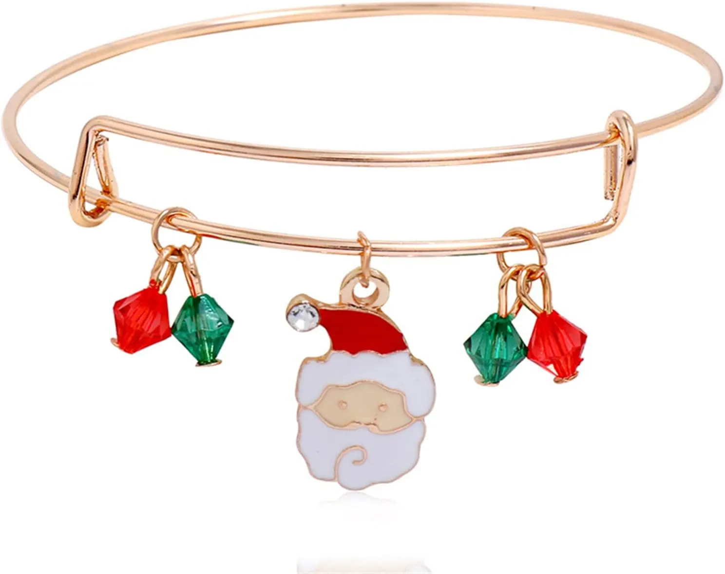 Expandable Christmas Tree Santa Claus Snowman Sock Crutch Gift Box Deer Pendent Bangle for Women Adjustable Crystal Bead Animal Xmas Bracelet Thanksgiving Jewelry Gift